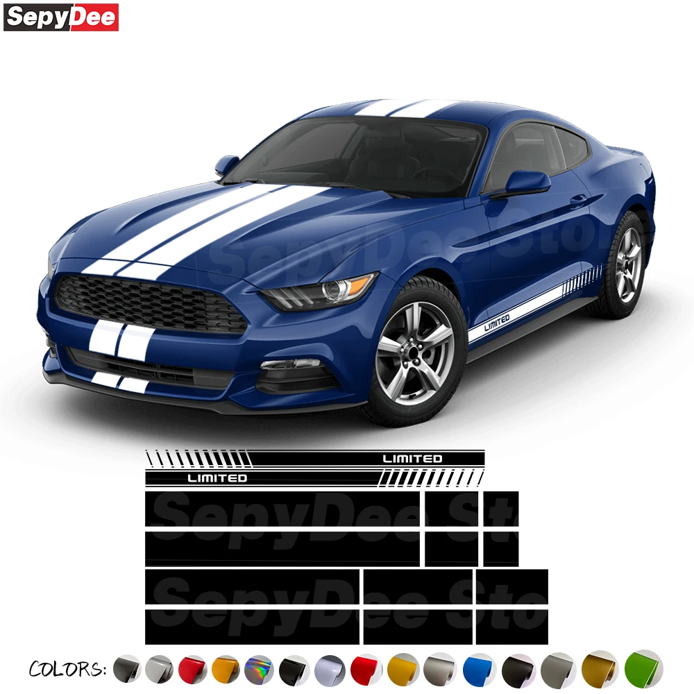 

Limited Edition Car Door Side Skirt Stickers Hood Roof Tail Vinyl Decals for Ford Mustang Auto Body Stripes Kits Car Accessories