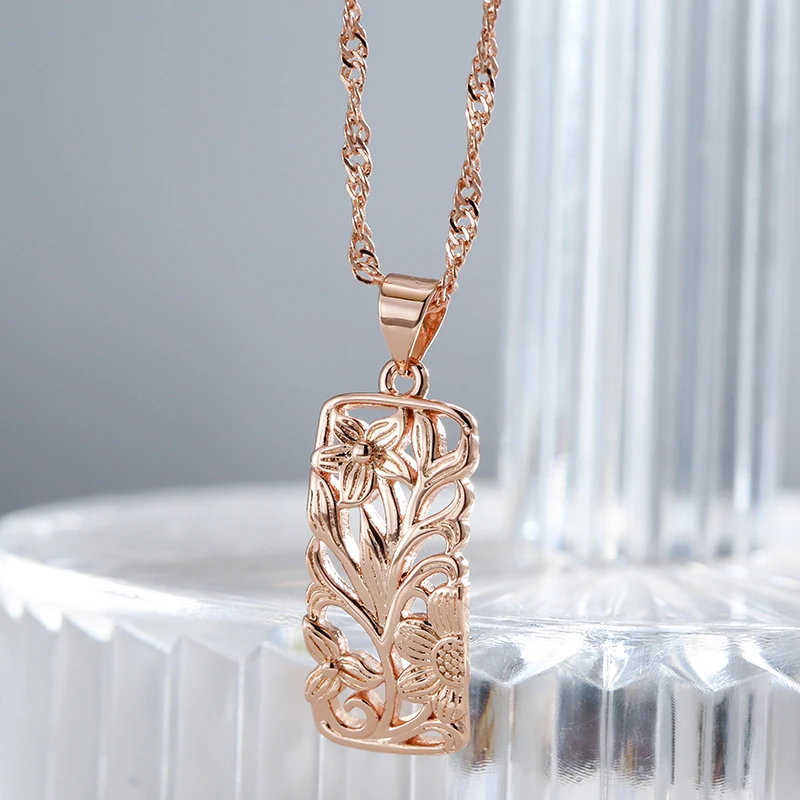 Kinel Vintage 585 Rose Gold Color Hollow Flower Pendant
