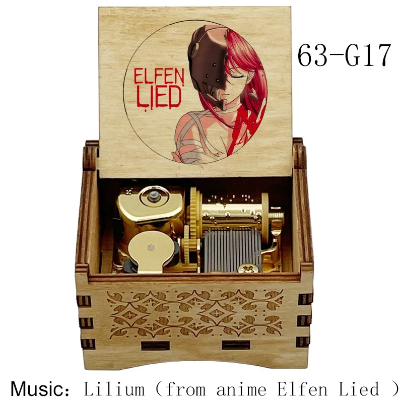 Wooden Wind Up Music Box golden music movement Elfen LIED Lilium kids mechanical toy  girlfriend christmas new year gift 4