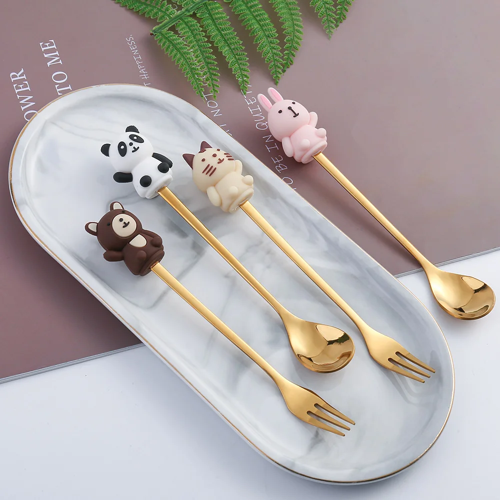 

Dessert Fruit Spoon Lovely Animal Spoon Stainless Steel Fruit Dessert Fork Milk Ice Cream Spoons Bar Tool Kitchen Tableware