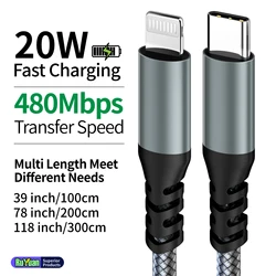 Premium MFi Certified Nylon Braided Fast Charging USB C to Lightning Cable, 1m/2m/3m - 3m (Grey)