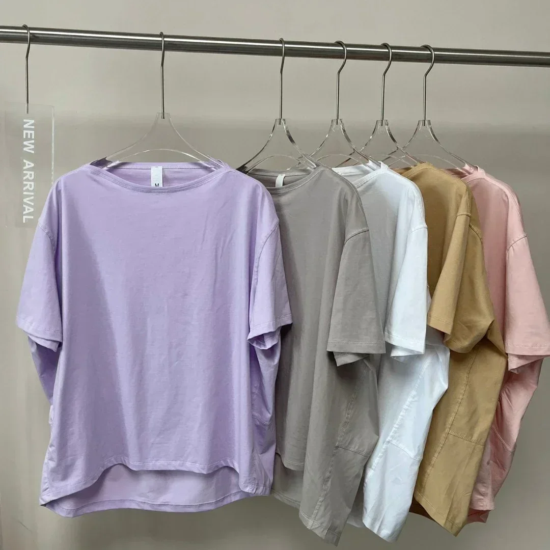 

Lulu Loose Yoga Tops Sports Fitness Shirts Workout Clothing Sportswear Back in Action Short Sleeve T-shirt for Women With Logo
