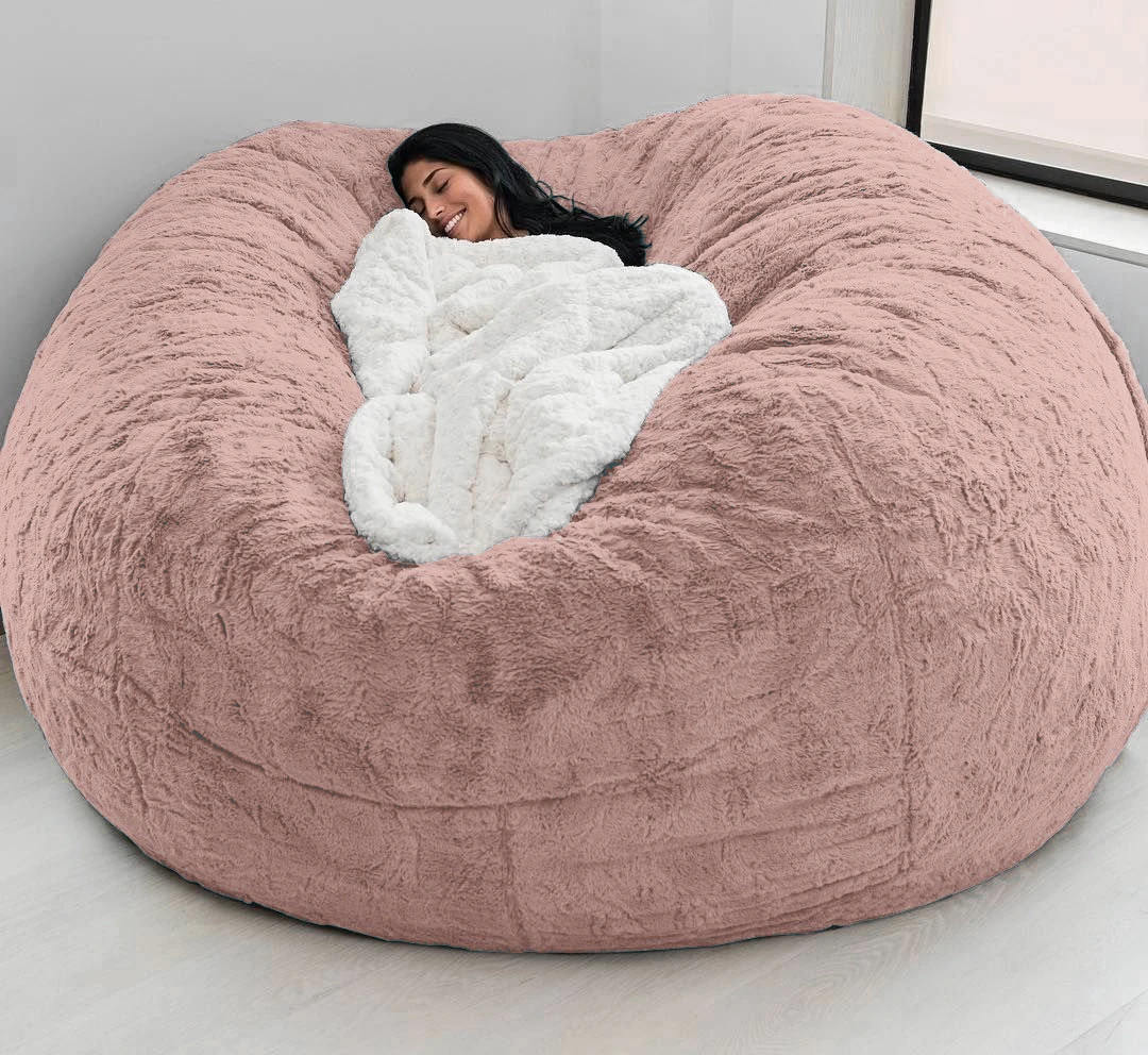 Lounger Furniture 150CM extra large Bean Bag Chair with Furry Fur Cover Machine Washable Big Size Sofa and Giant