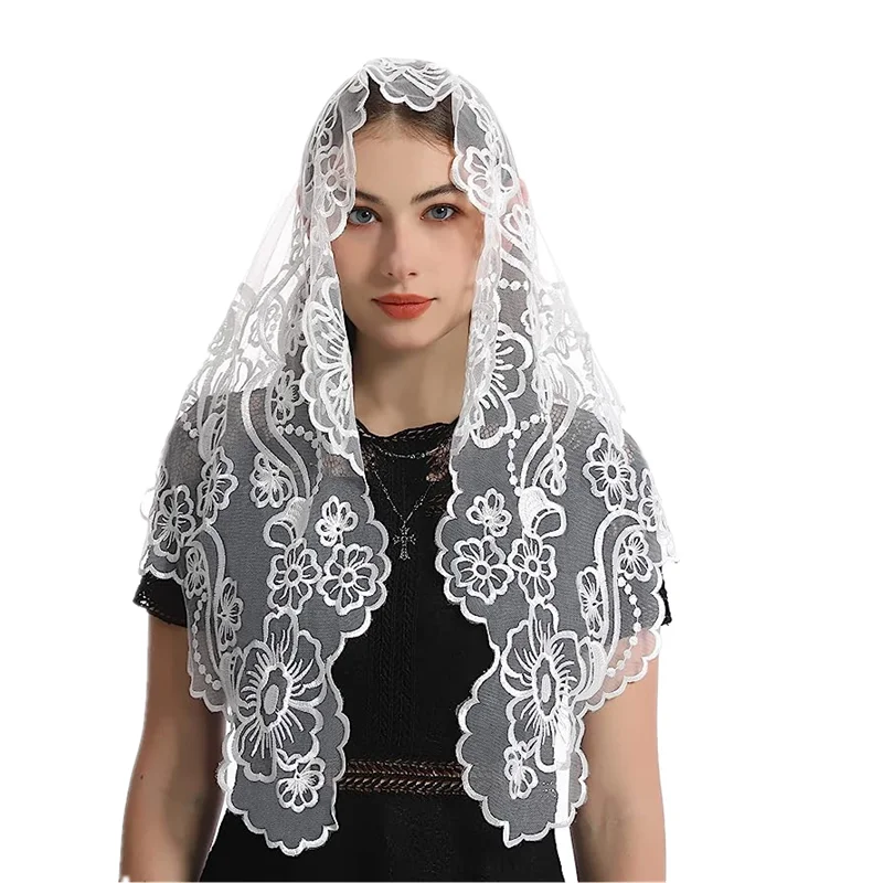 Catholic Church Veil Mass Lace Mantilla Embroidery Head Covering for Women