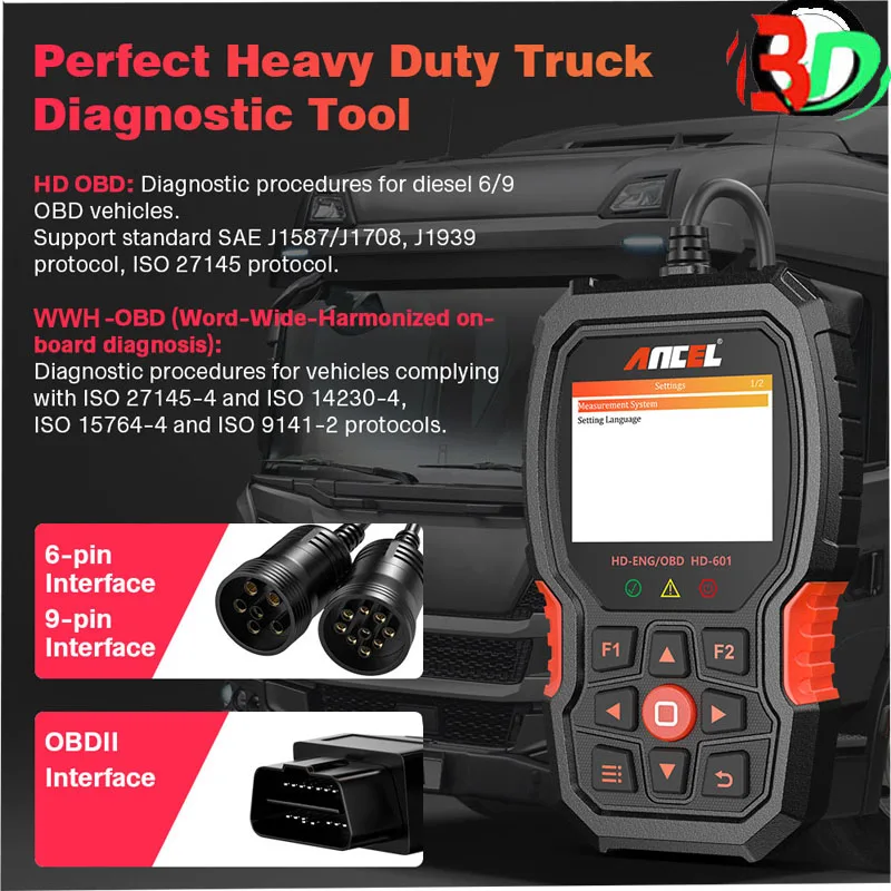 ANCEL HD601 Heavy Duty Truck Diagnostic Tools OBD2 Scanner All System