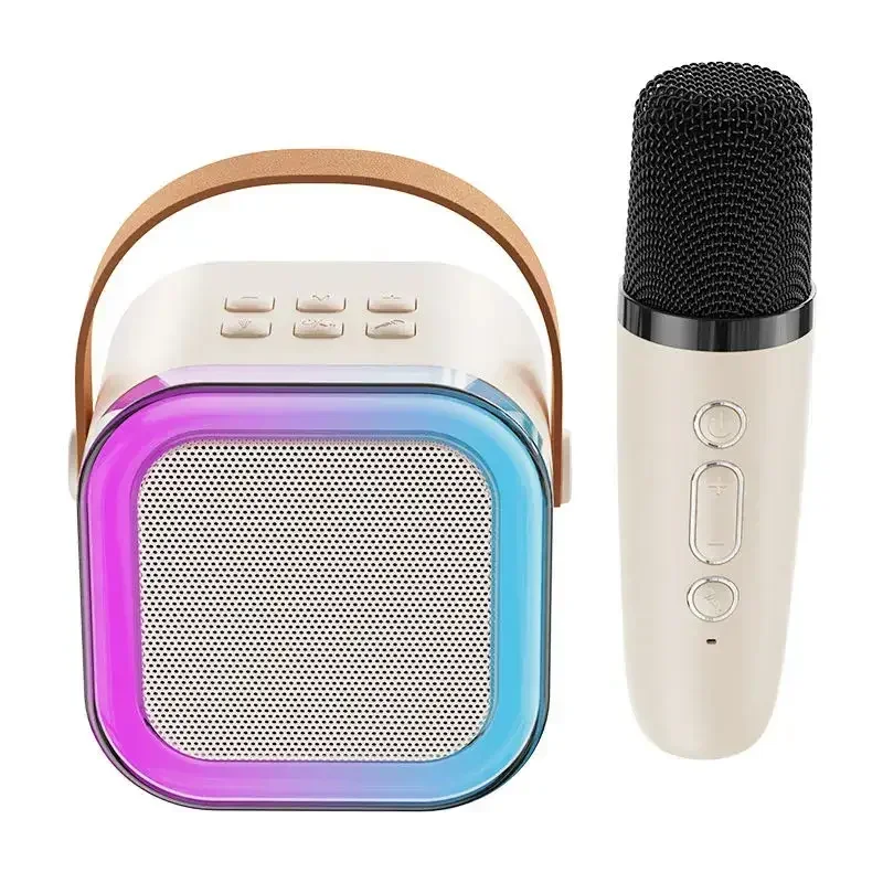 

Небольшая домашняя мини-Колонка Bluetooth, караоке-машинка с 2 микрофонами RGB, окружающее освещение, высококачественный стерео звук для пения
