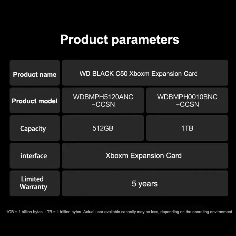 ܺ Ȯ ī ޸ ø,   ӵ Űó 丮, ָ Ʈ ̺, Xbox, WD BLACK C50, 1TB, 512GB