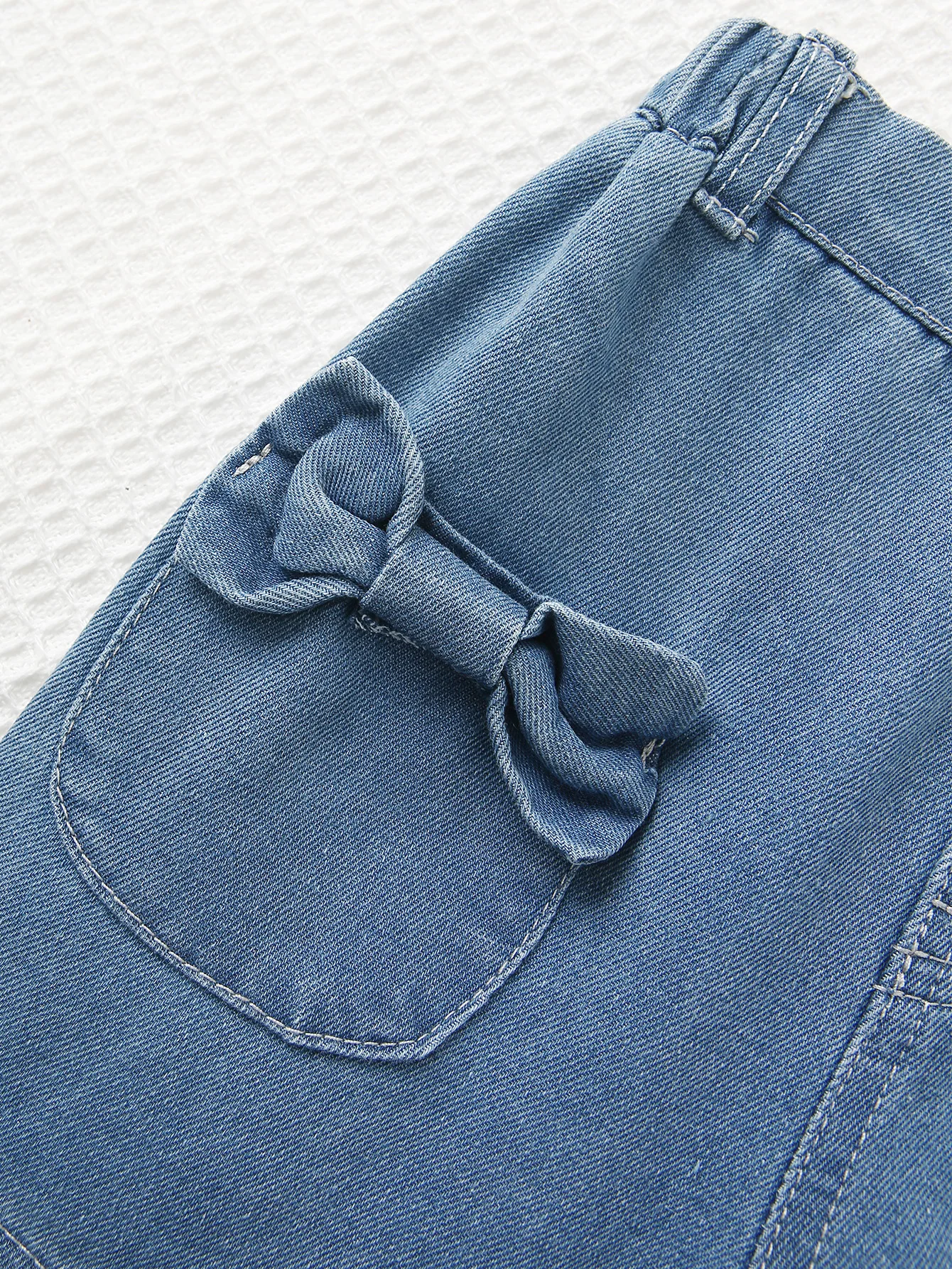 New kids girls cute style denim shorts with bow tie