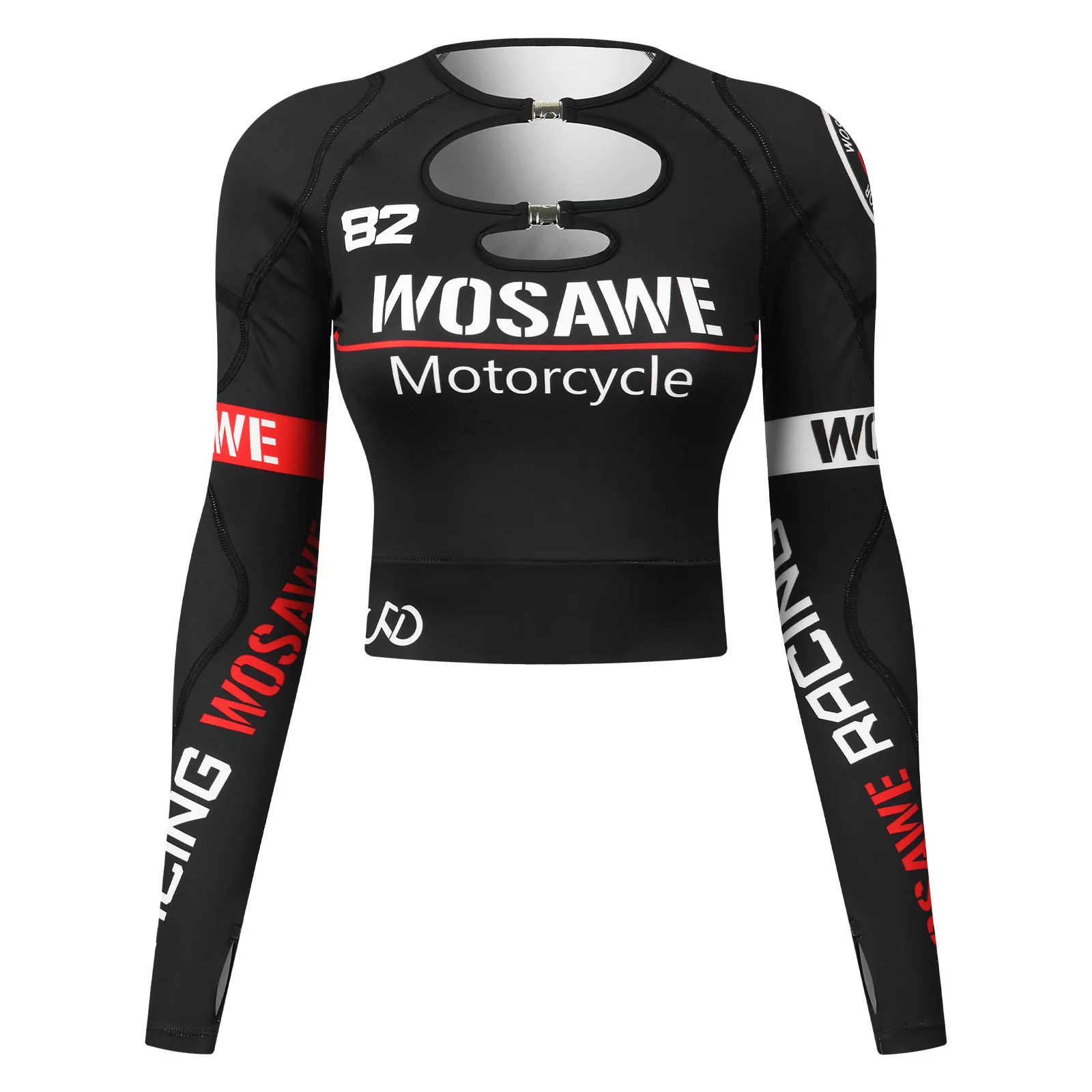 WOSAWE 여성 봄 가을 오토바이 라이딩 재킷 속이 비치는 디자인 섹시 캐주얼 숏 라이딩 코트 긴팔 스트리트웨어