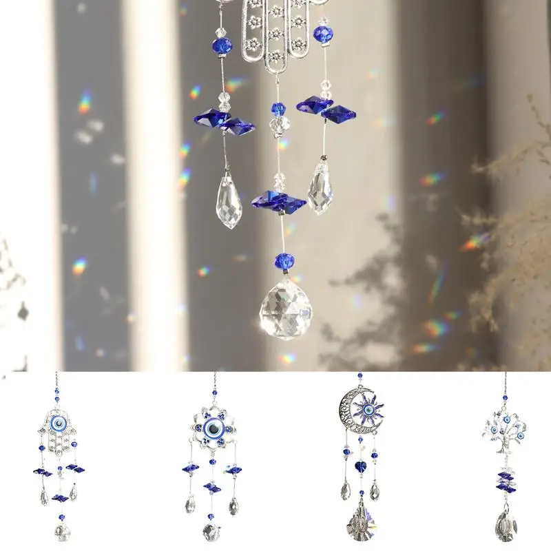 Aesthetic Evil Eye Sun Catcher Window Rainbow Art Ornament Flower Shape Rainbow Art Ornament Crystal Prism Decor For Garden Tree