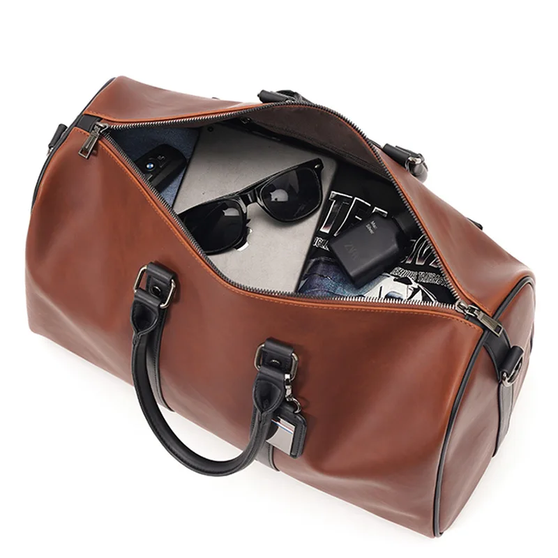 New Fashion Leather Travel Bag Large Capacity Travel Shoulder Messenger Duffl Bag Short Trip Men Sports Package Hand Luggage Bag