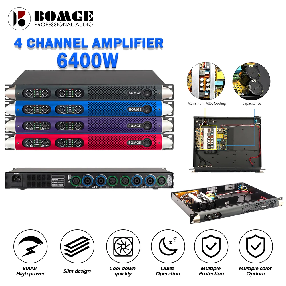 BOMGE DA Professional digital power amplifier, 2/4 channel stage audio speaker AMP 6400W 800W*2