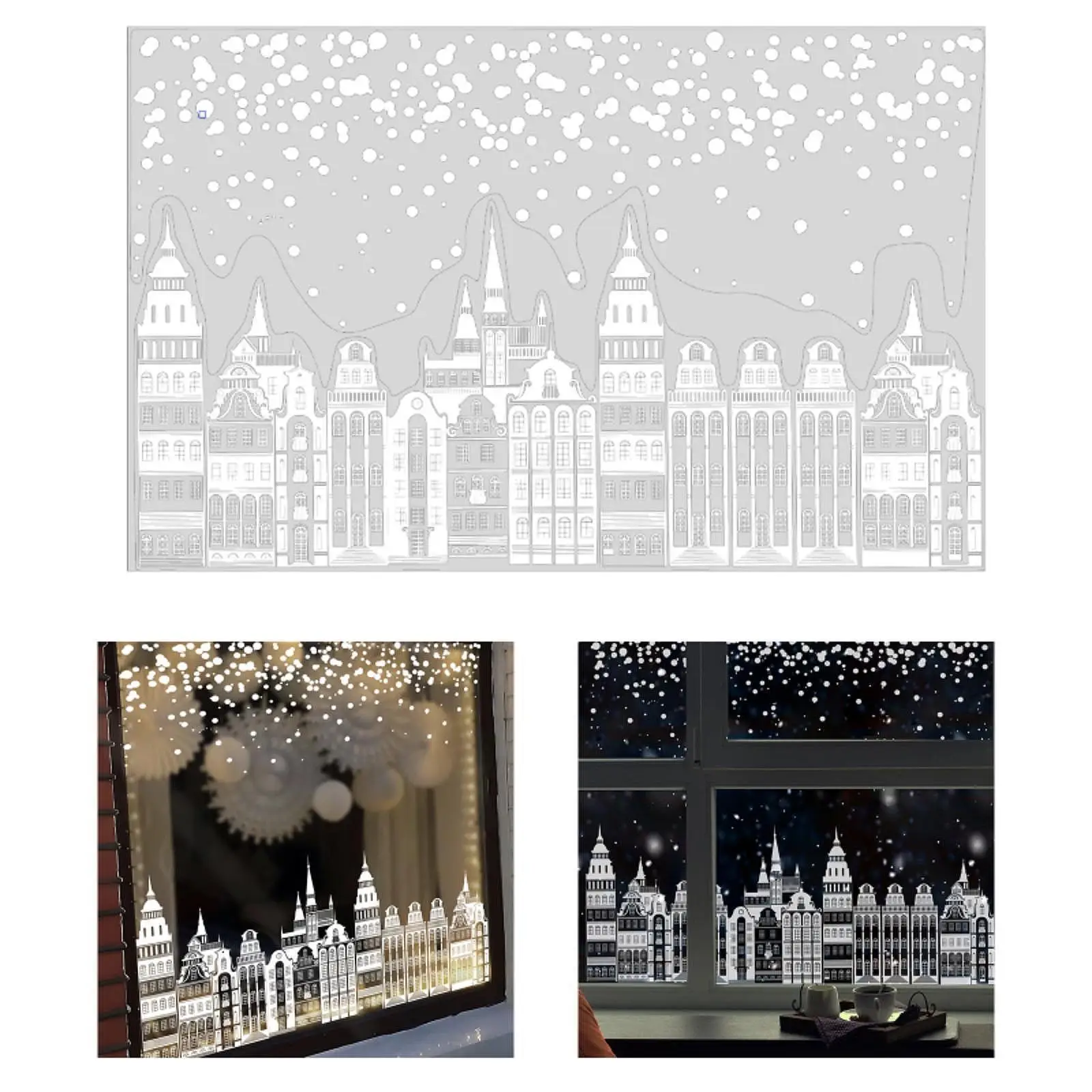 Christmas Village Window Cling,Glass Sticker Decal Kitchen Home Home Decoration Street Scene Window Cling for Farmhouse Cafe