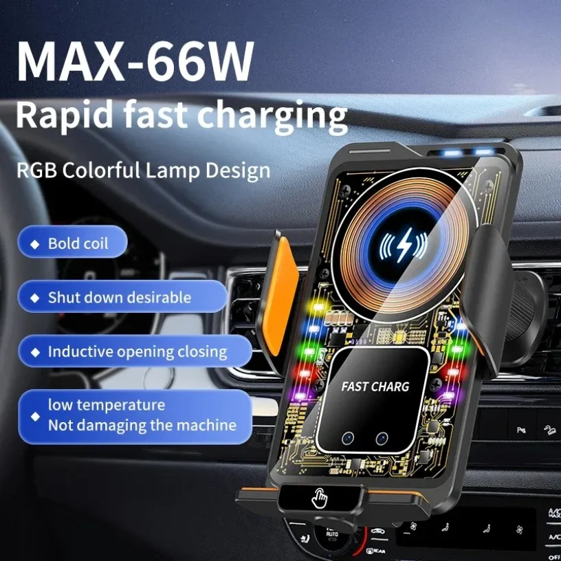 Magnetische 15W Auto Drahtlose Ladegerät Max 66W Schnelle Lade Auto-Clamping RGB Licht Telefon Halter Stehen halterung Für iPhone Samsung
