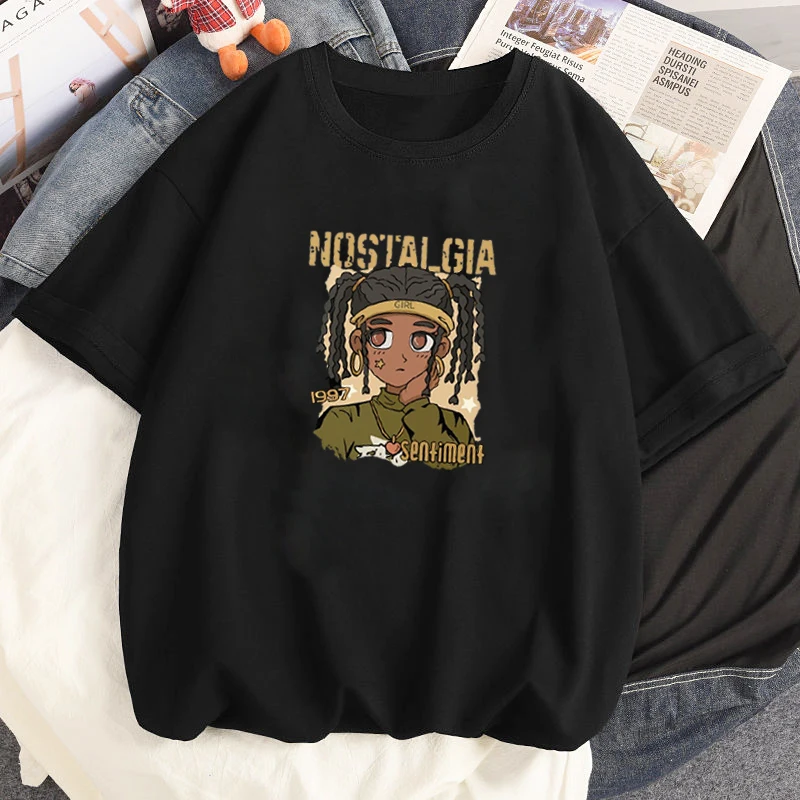 

Men Streetwear Women T-shirt Black White Crew Neck Top Summer Short Sleeves Outfits Hip Hop Graphic T Shirts Cartoon Print Tees