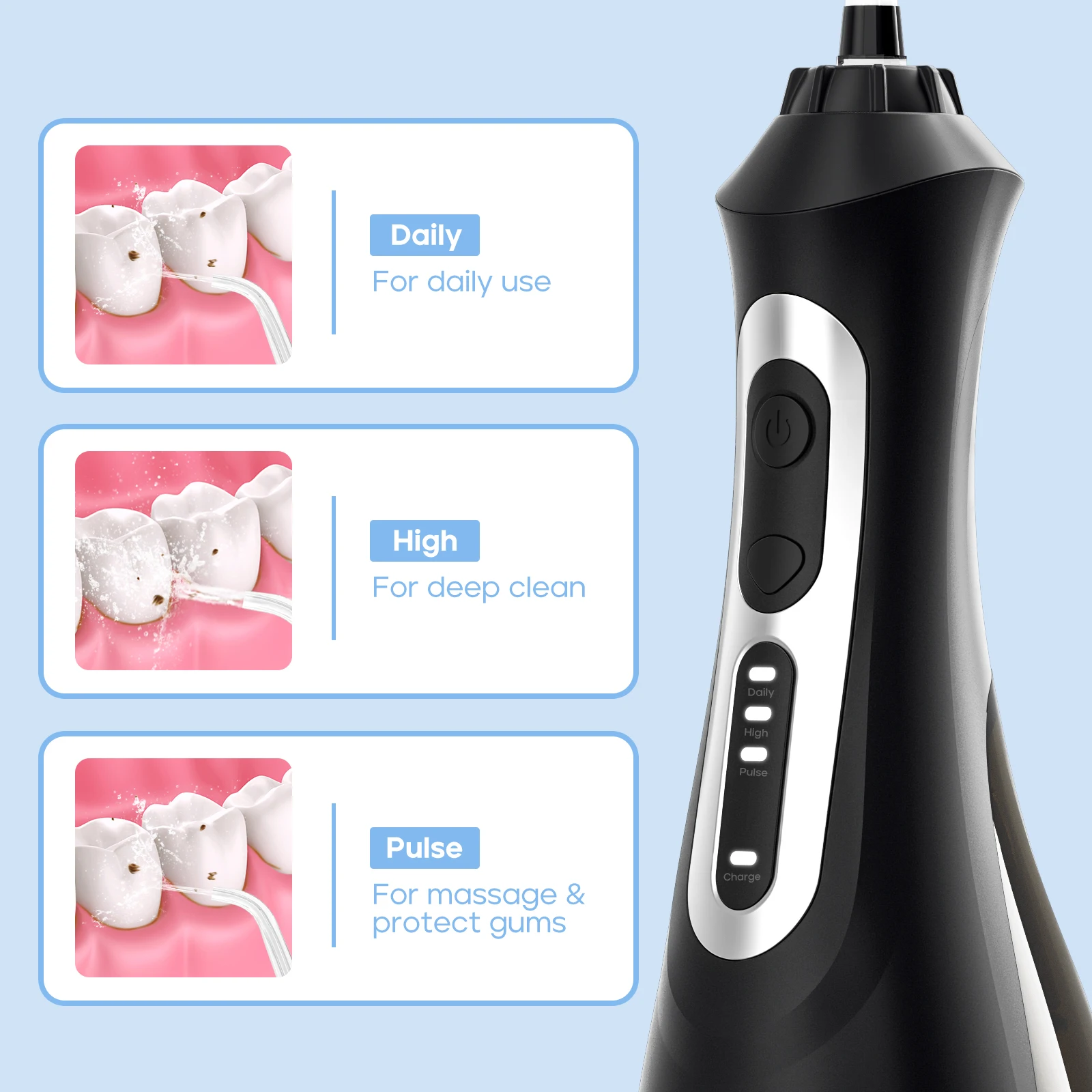 Dental Water Flosser SEAGO New Oral Dental Irrigator Portable Water Flosser USB Rechargeable 3 Modes DIY Mode IPX7 Water For Cleaning Teeth SG833