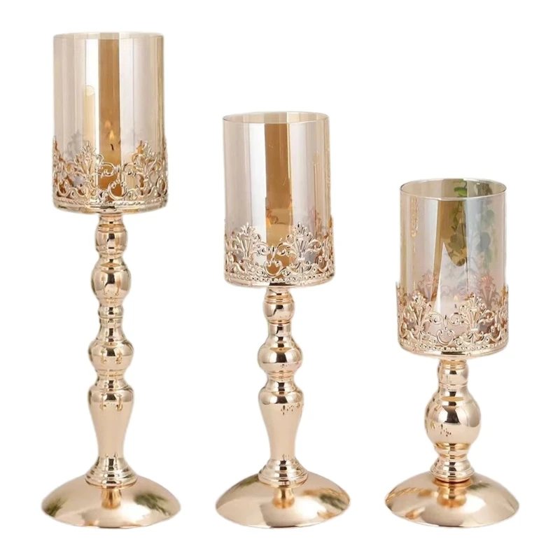 

Vintage Holder Metal Candlesticks Metallic Pedestals Glass Florals Centerpieces Base for Wedding Parties Home Decors F1CC
