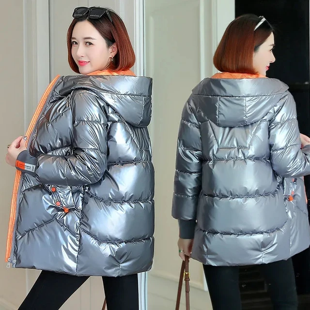 Fashion Glossy Silver Warm Outwear X-Long Down Cotton Padded Coat Female  Oversize Thick Winter Puffer Jacket Hooded Women Parka - AliExpress