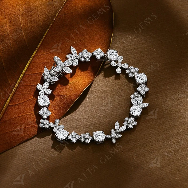 ATTAGEMS Fényűzés D VVS1 színe valós 925 Teljes értékű Ezüst- moissanite bracelet számára Nők Tudomásul szolgál Gyémánt teszter Szerződtetés Félfogadás Adomány