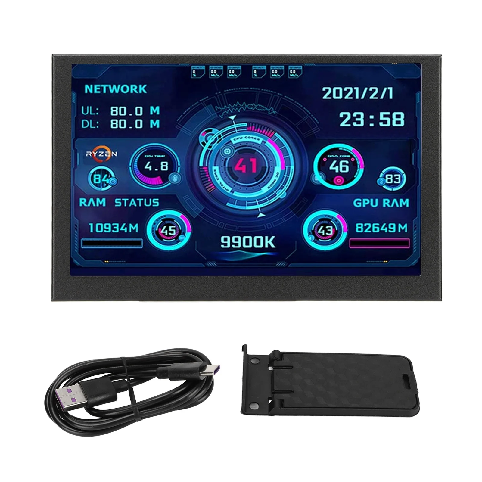 미니 ITX PC 케이스 모니터, PC CPU 데이터 모니터, 5 인치 IPS USB C 타입, AIDA64 온도 디스플레이, PC CPU GPU 데이터 모니터