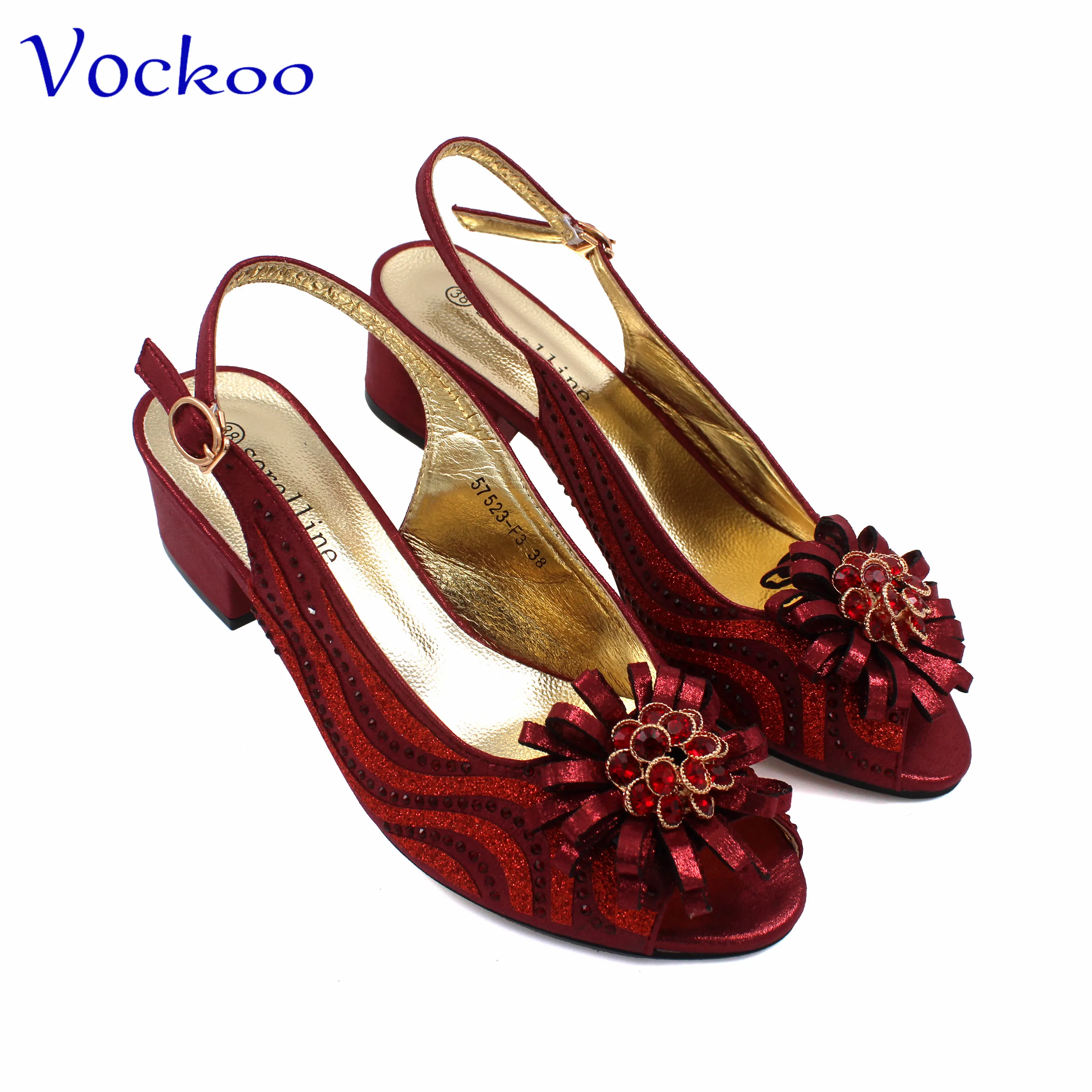 Fashion New Design African Elegant Ladies Shoes Matching Bag Set in Wine Color Slingbacks Peep Toe Low Heels for Wedding