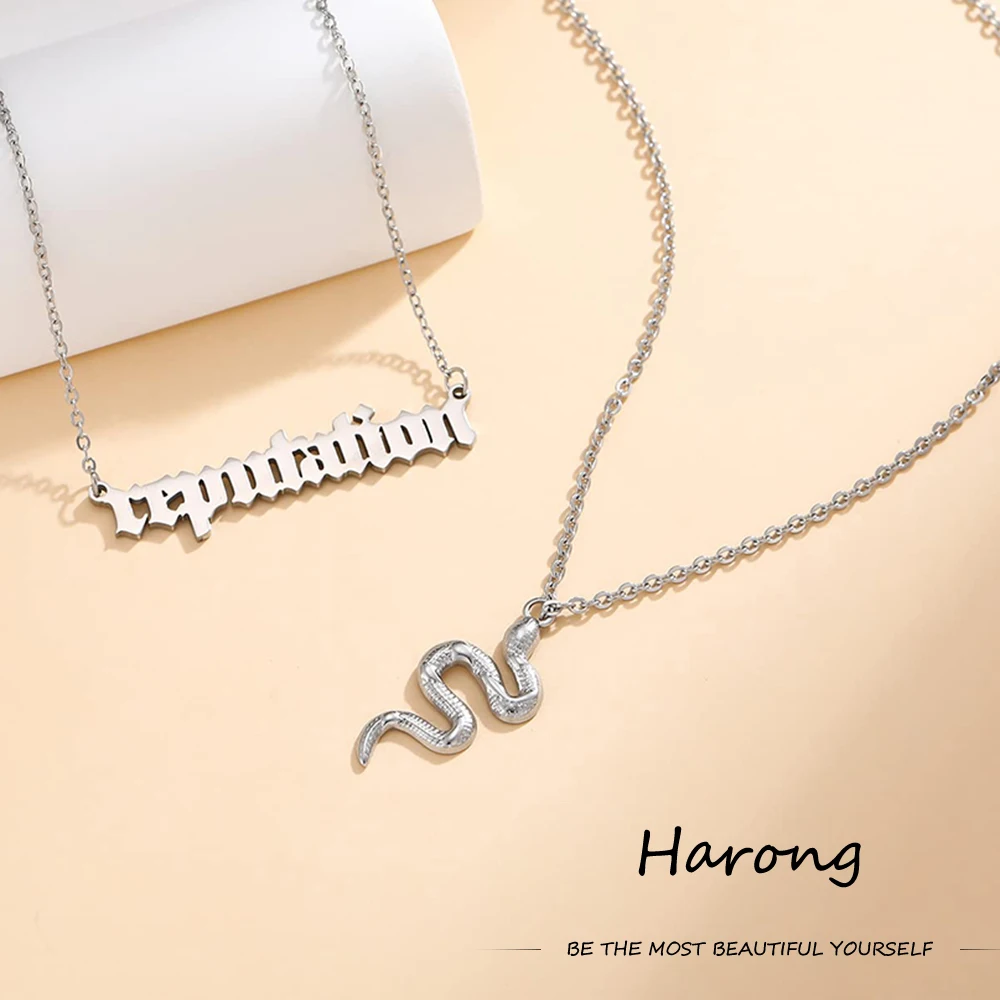 Taylor the Swift Reputation Snake Necklace Stainless Steel Double Pendant Choker 2024 Pop the Eras Tour Jewelry Music Album Gift