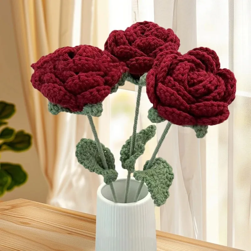 1–10 Stück gestrickter Blumenstrauß, handgefertigt, Sonnenblume, Rose, Garn, Dekoration für Valentinstag, Muttertag, Geburtstag, Geschenk, künstliche Blumen – Detail 2