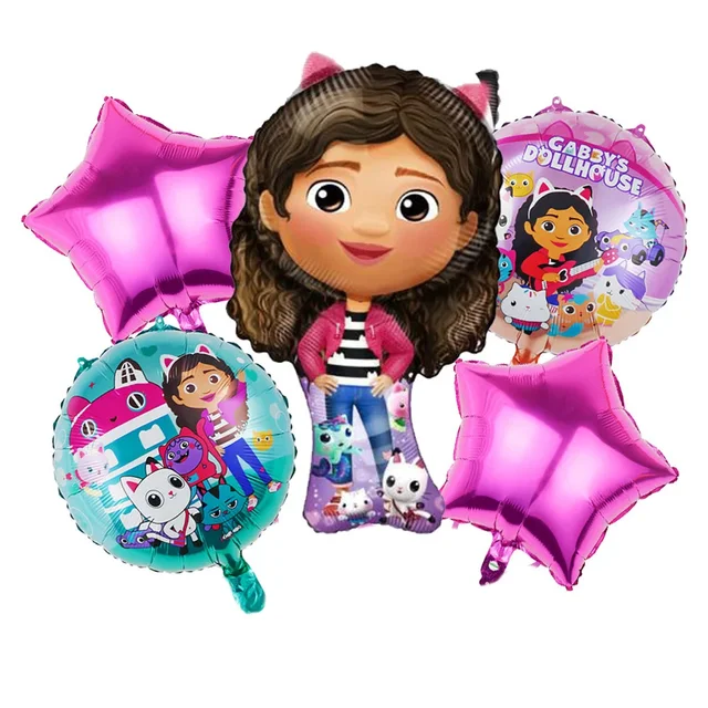 Décoration de fête d'anniversaire pour enfants, 5 pièces, maison de poupée Gabby, thème maison de poupée Gabby, ensemble de ballons en Film d'aluminium, Star Globos 5