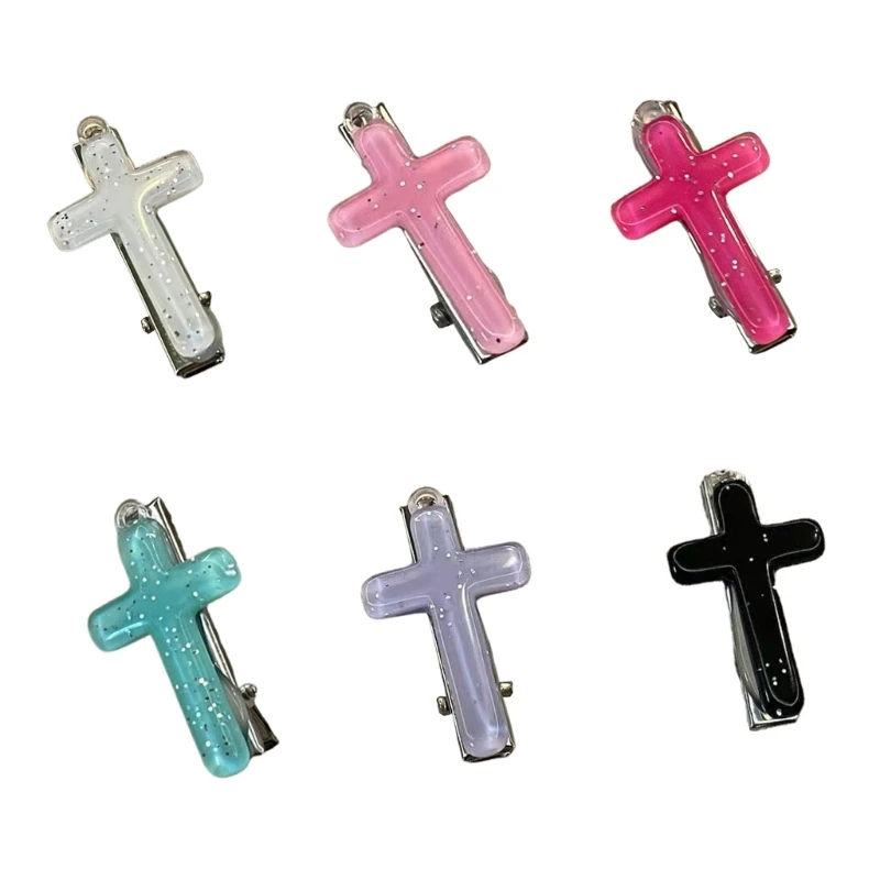 Women Girls Hair Pin Y2K Cute Side Clip Metal Duckbill Smalll Shiny Cross Decorative Hairpin for Thick Hair Thin Hair