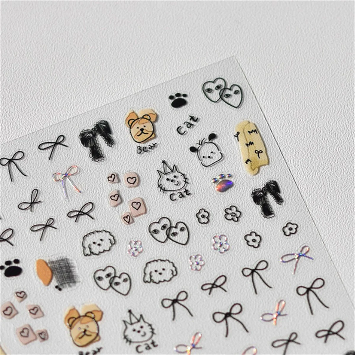 1pcs Cute Sketching Graffiti Animal Cat Dog Rabbit Bear Laser Nail Art Sticker Designs Self Adhesive Decoration Decal Acessories nail stickers nail art decoration nail decals