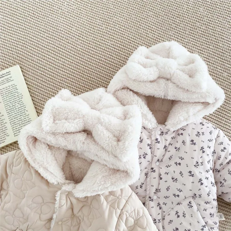 Newborn Baby Girl Hooded Cotton Padded Jacket Fleece Inside Snowsuit Infant Toddler Thick Winter Outwear 3-24M kids jackets winter coat