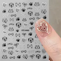 2pcs 3D Cute Silver Smile Dog Decals Y2K Cartoon Cat Footprint Nail Stickers Graffiti Star Heart Bowknot Manicure Slider Decor 2