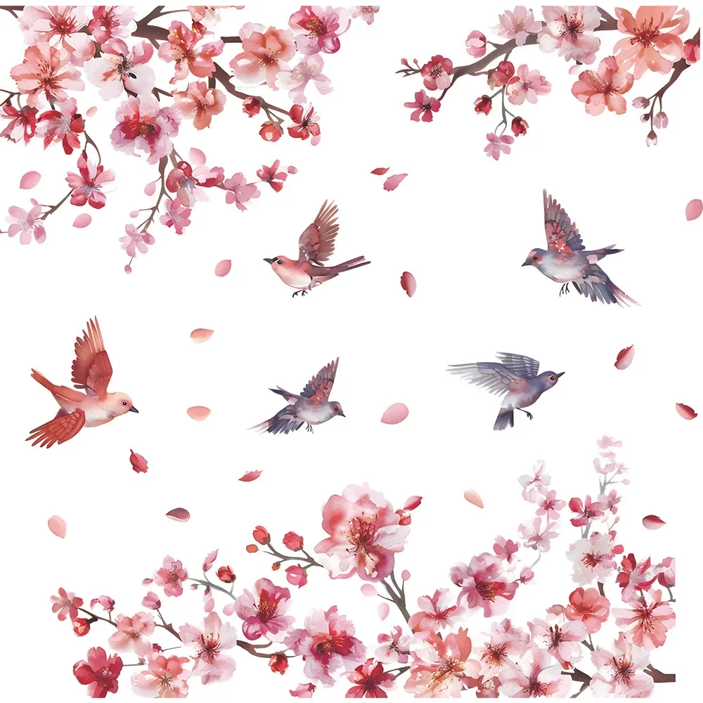 1PCS Foreign Trade Peach Blossom Branch Bird Glass Window Home Beautify Decoration Electrostatic Uv Window Sticker window stickers