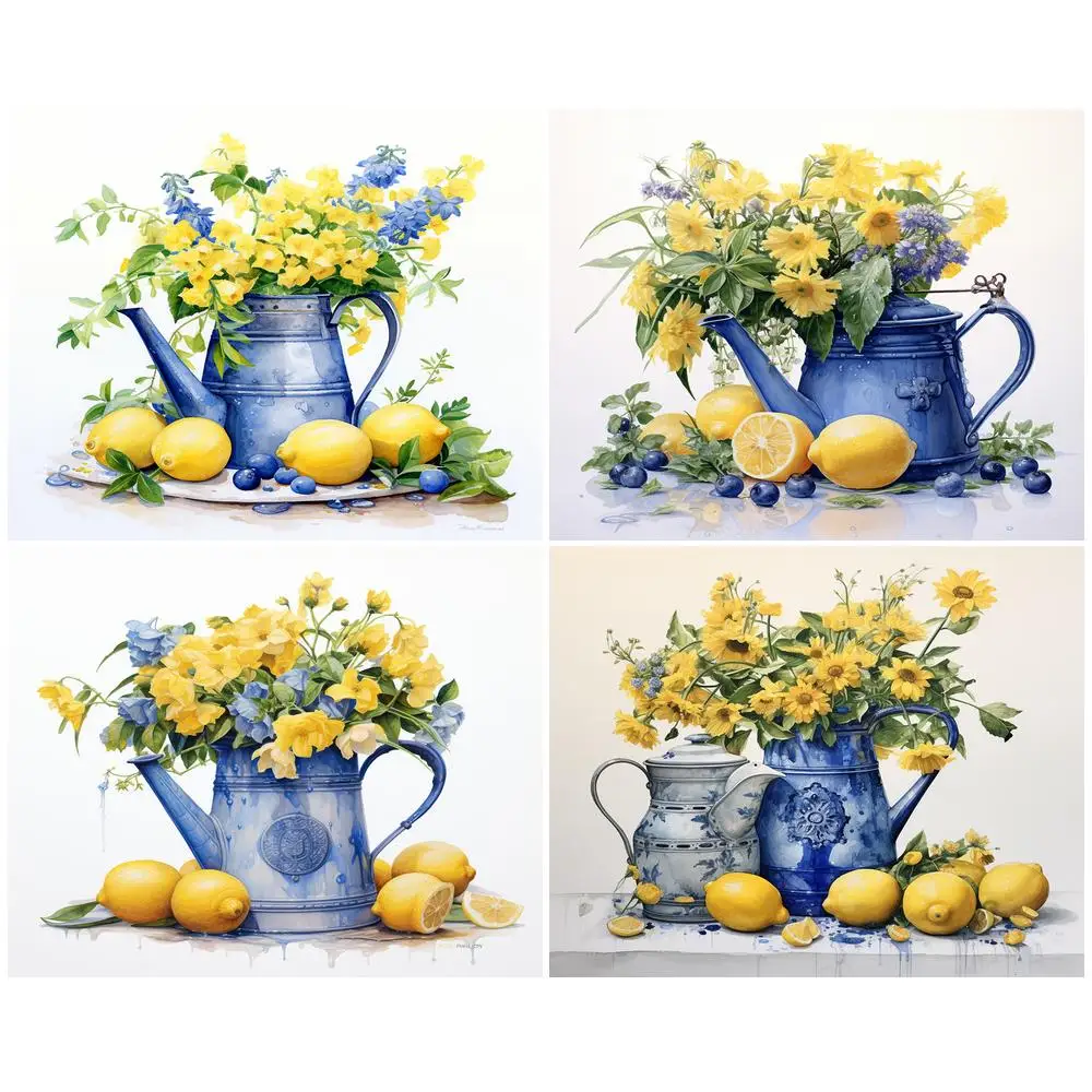 

GATYZTORY DIY Painting By Numbers With Frame Lemon Flowers Canvas Painting Wall Art Picture Coloring By Numbers Kit Wall Art Gif