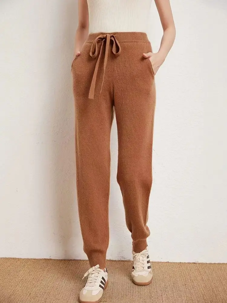 Women's 100% Wool Knitted Trousers, Casual Sports Sweatpants, Korean Version, Small Leg Pants, Female Cashmere Pants, Fashion 2