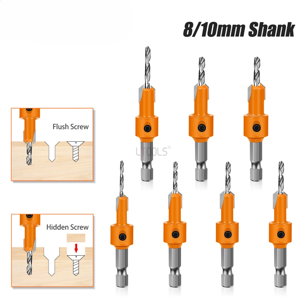 

8/10mm Countersink Drill Bit Set Carpentry Tools Round Hole Metal Heavy Duty Hole Puncher Woodworking Counterbore Drill Tools