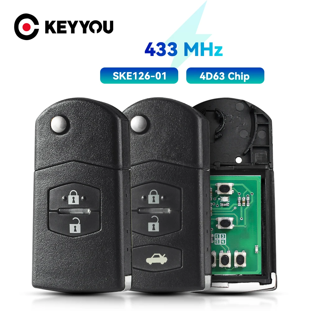 

KEYYOU Car Remote Flip Key SKE126-01 2/3 BNT For MAZDA 2 M2 Demio 3 M3 Axela 5 M5 Premacy 6 M6 Atenza 8 M8 MPV 433Mhz 4D63 Chip