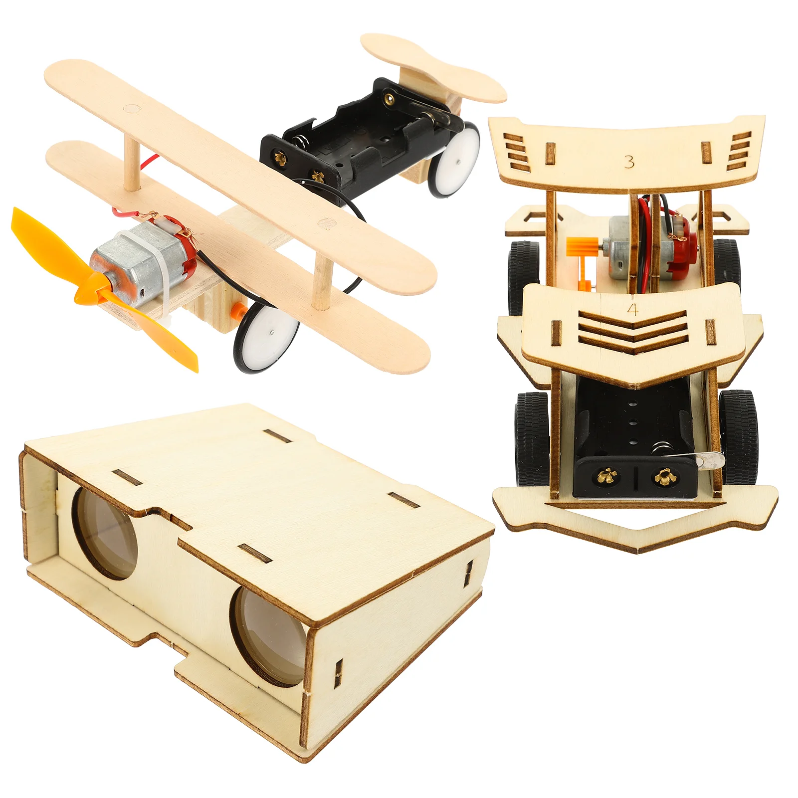 

Assembled Toys DIY Wood Car Science Glider Plane Power Model Telescope for Kids
