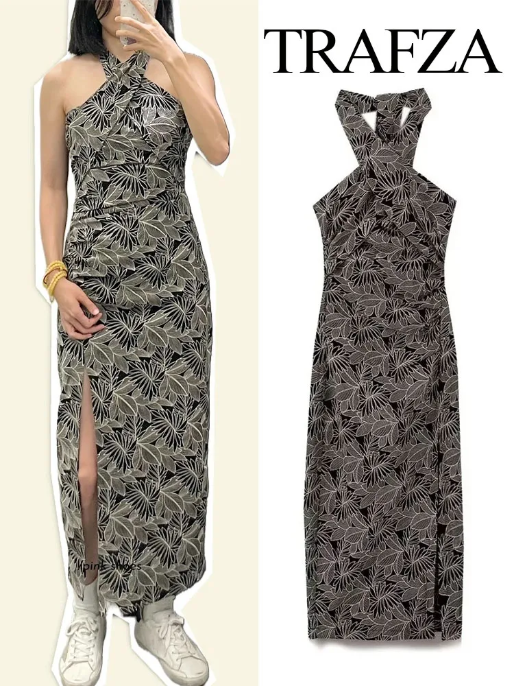 

Женское платье без рукавов, с вышивкой в виде листьев