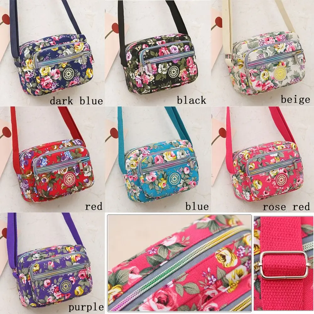 Casual Nylon Shoulder Bag Classic Vintage Tote Bag Multi Layered Floral Print Crossbody Bag Women Girls