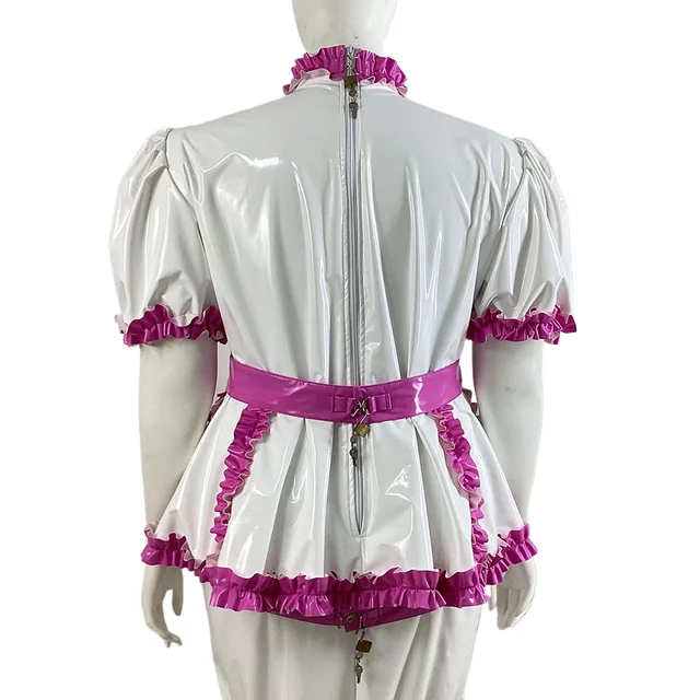 Wetlook PVC Puff Sleeve Long Hobble Dress with Lock 5