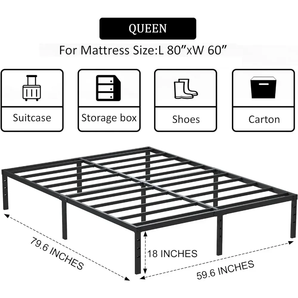 18 Inch Metal Bed Frame Queen Size , Easy Assembly Heavy Duty Noise Free Bedframes, No Box Spring Needed 3