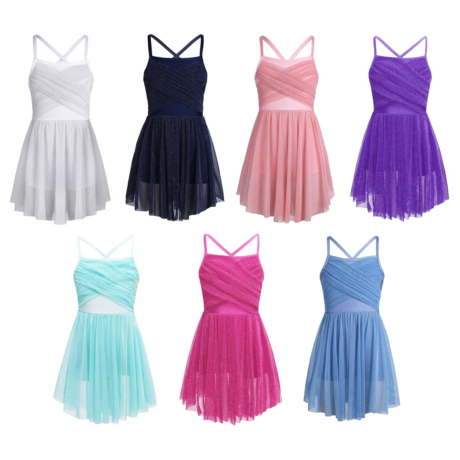 Kids Girls Glittery Mesh Straps Latin Ballet Dance Leotard Dress Ballerina Costume girls dress children dance suit