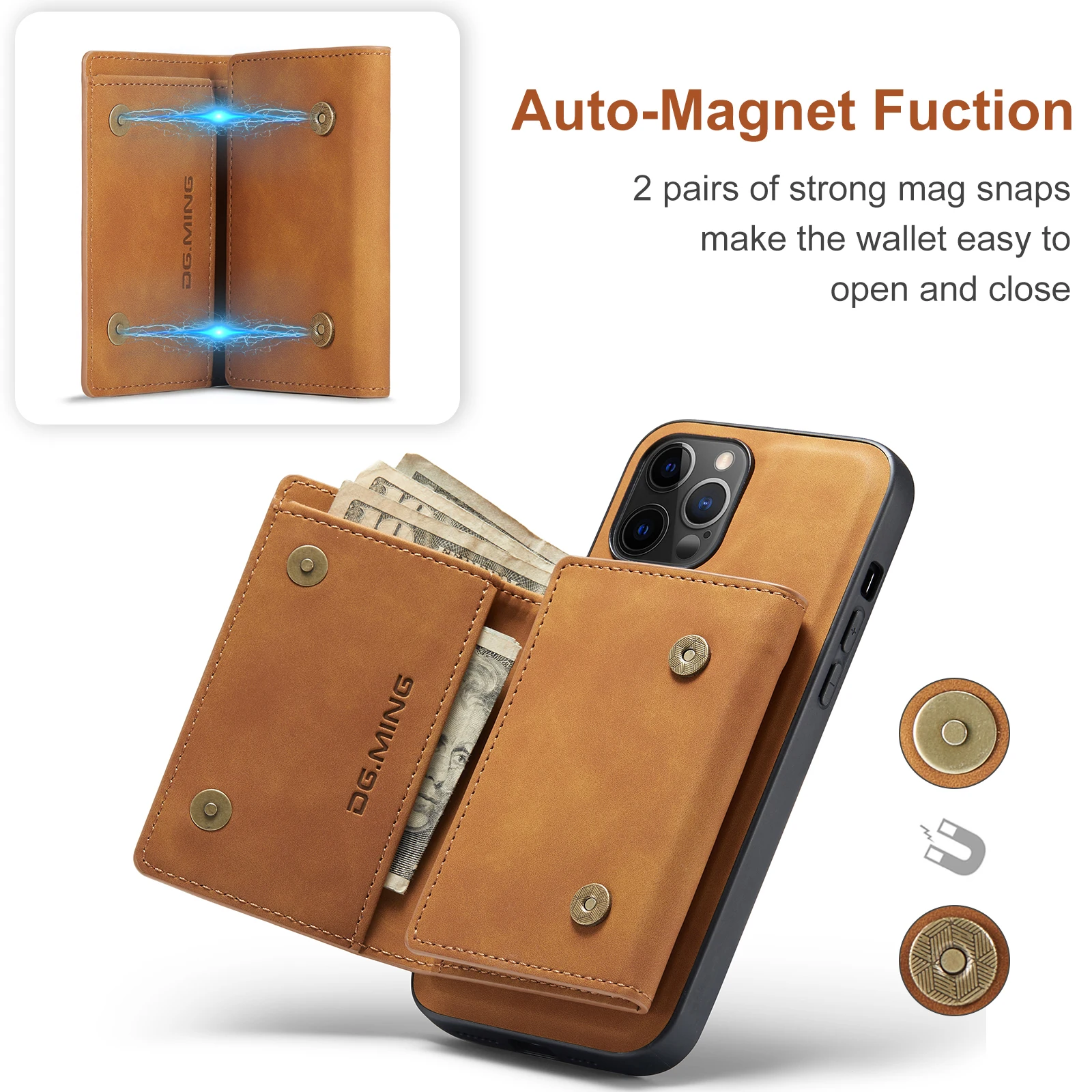DG.MING Intelligent Divide Split body Magnetic Case Bag iPhone 15 14 13 12 11 Pro max Mini 8 PLUS XR PU Leather Wallet Cover phone case leather phone case leather wallet case leather case card wallet case card phone case magnetic wallet card holder