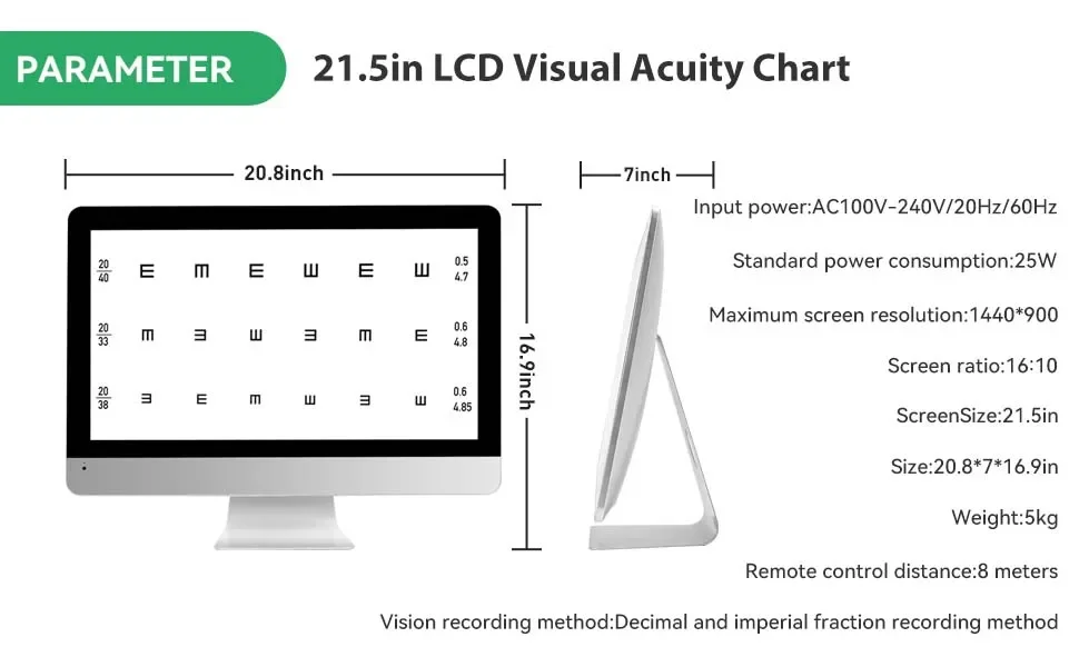 21.5 Inch LCD Digital Visual Acuity Chart Optical Testing Monitor Eye Testing Chart Optotype Display