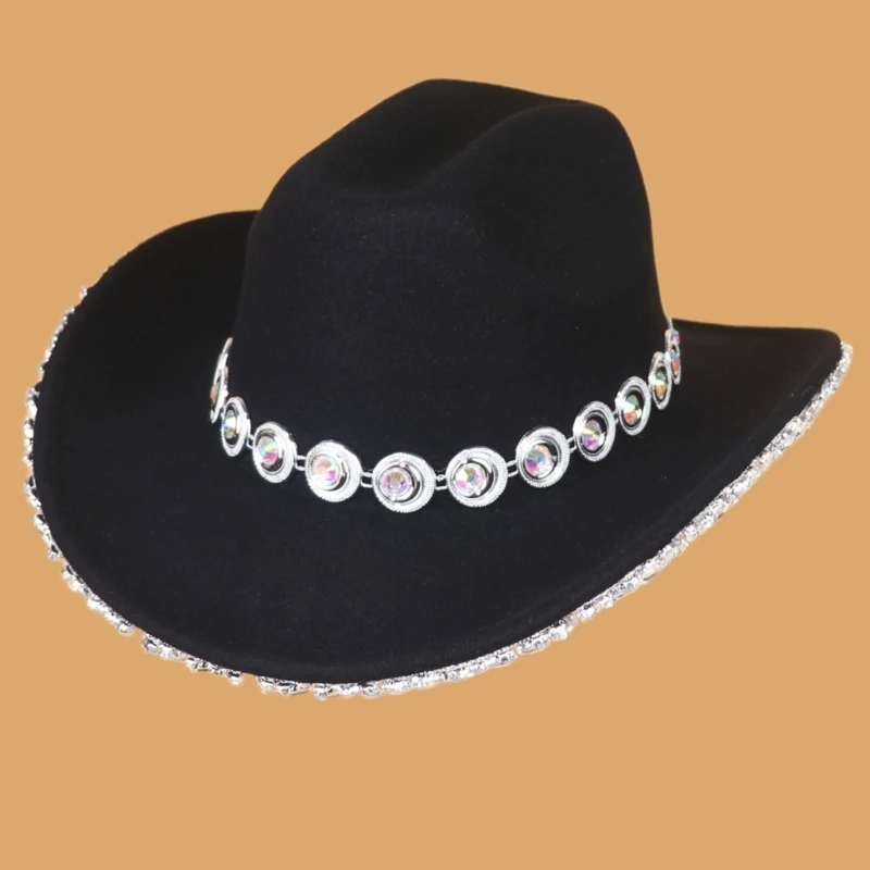 

Cowboy Hat Wide Brim Encrusted Rhinestones for Club Carnivals Stage Shows