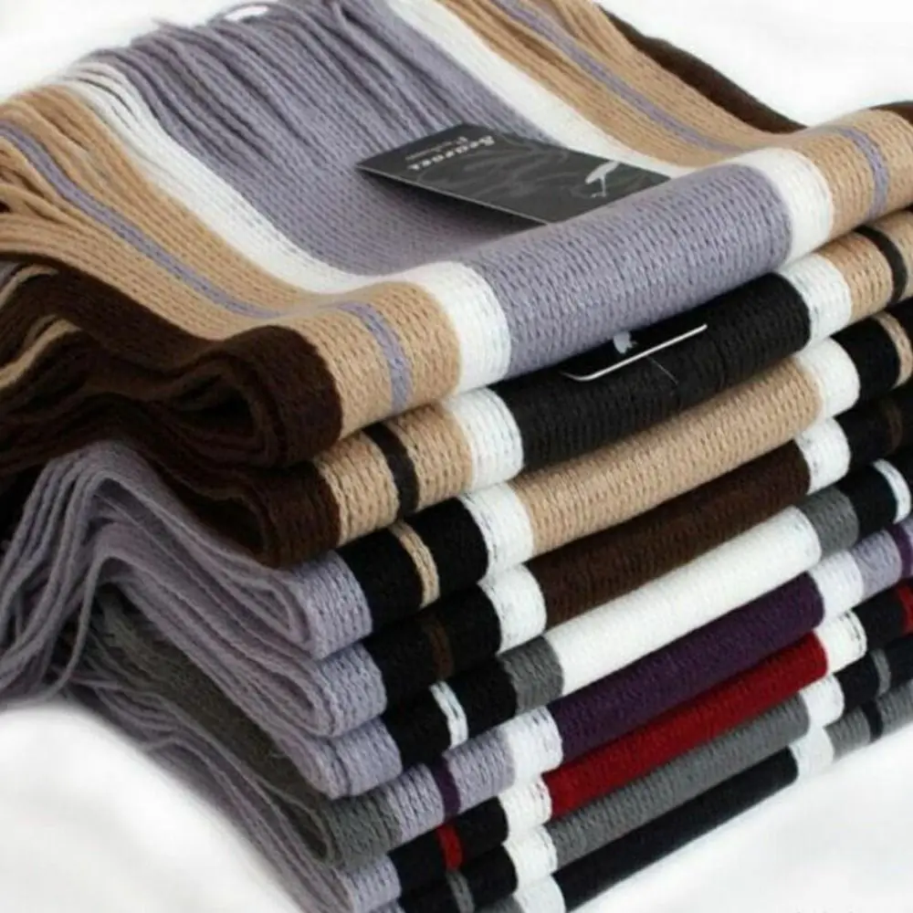 Weiche Winter Lange Schal Kaschmir Männer Gestreiften Schal Mode Dicke Quaste Stola Hals Wrap Hals Warm – Detail 2