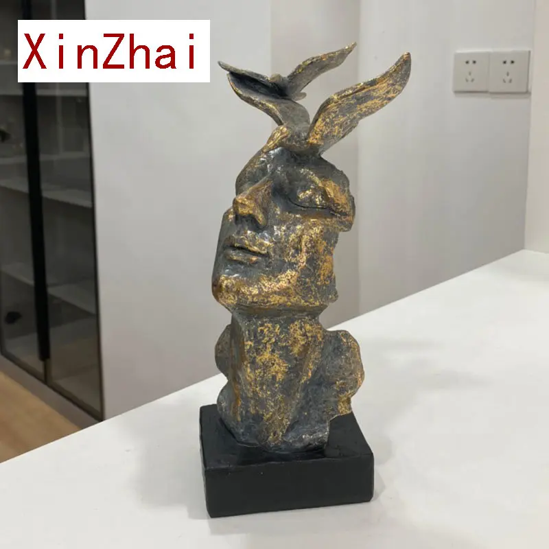 

Статуэтка из смолы в виде птицы, винтажная Статуэтка золотого человека, художественная, для офиса, стола, для дома, спальни, аксессуары для декора, предметы