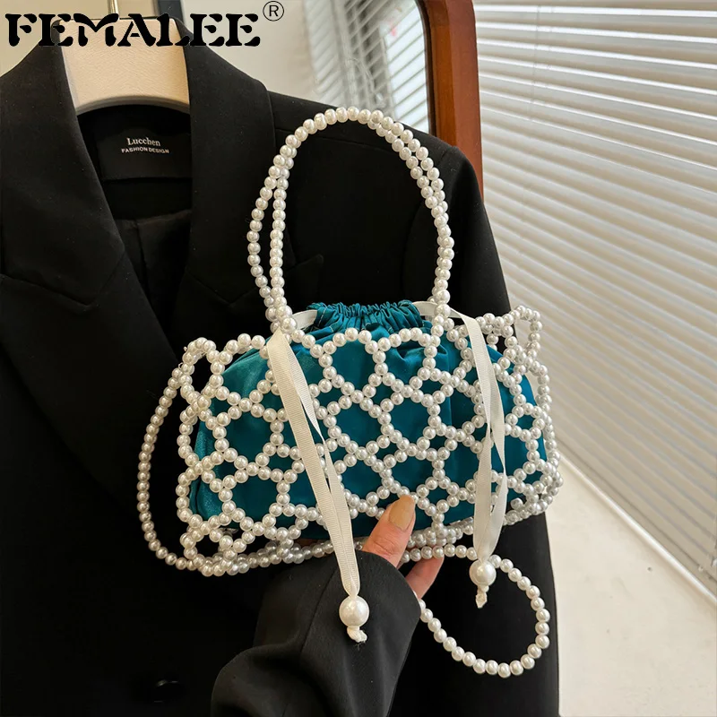 

Женская плетеная Сумка-сетка, с жемчугом