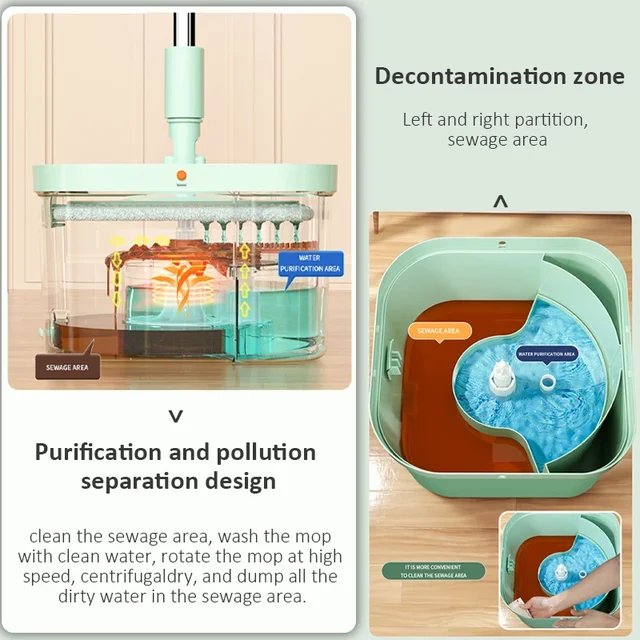 스핀 버킷 세트가 있는 극세사 걸레와 함께 제공되는 자동 물 분리 바닥 세척 걸레, 삼각형 걸레 회전 360 창 와이퍼 도구